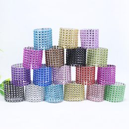 Rhineston Napkin Rings Plastic Napkin Buckle Mesh Wrap Napkin Ring Serviette Holder Hotel Wedding Accessory Table Decoration