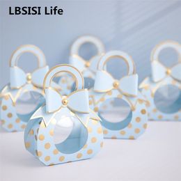 graduation party favors candy NZ - LBSISI Life 20pcs Wedding Candy Paper Handle Box With Windows Chocolate Packing Birthday Graduation Party Favor Gift Decoration 210805