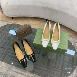 designer lady Shoes Fashion Women patent Leather metal buckle Dress Flat Platform square toes Pumps Loafers Rubber Slip-On
