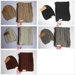 Men Women Scarf Hat Two Piece Fashion Winter Solid Colour Warm Scarves Cap Brand With Label Hats Sets