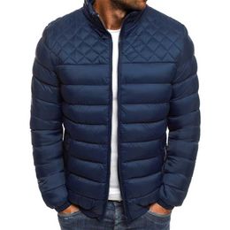 Men Autumn Winter Jacket Parkas Solid Colour Argyle Plaid Male Casual Cotton Coats Outerwear EU Size S-3XL 211124
