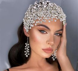 Wedding Bridal Rhinestone Headband Forehead Crown Tiara Crystal Hair Accessories Pageant Headpiece Earrings Prom Party Jewellery Set Prom Headdress Ornament