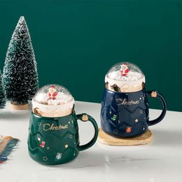 Mugs Christmas Ceramic With Lid Santa Claus Shape Festive Atmosphere Novelty Mug Accessory