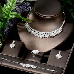 Earrings & Necklace HIBRIDE Leaf Fashion Cubic Zirconia Women Engagement Party NightOut Bridal Wedding Jewelry Set For Bijoux Femme N-1800