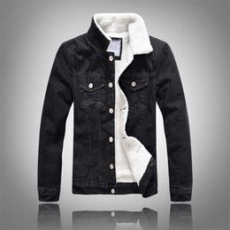 Men's Denim Jacket Warm Winter Casual Bomber Male Korean Style cowboy Jacket Fashion Fleece Vintage Clothing Men Black Jean Coat 211009