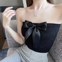 Heliar Women Crop Tops Knitted Bow Knot Off Shoulder Tops Solid Ribbed Tube Tops Women White Sweet Crop Top Summer X0507