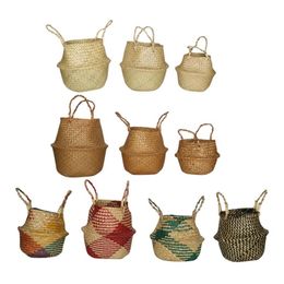 Handmade Seagrass Storage Baskets Foldable Woven Pot Belly Basket Garden Flower Planting Hanging 1 Pcs Planters & Pots