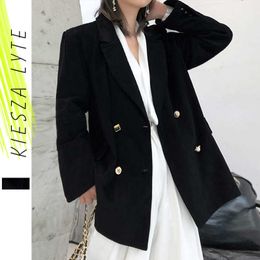 Elegant Black Blazer Women Thickened Loose All Match Stylish Office Lady Corduroy Suit Jacket Casual Blazers 210608