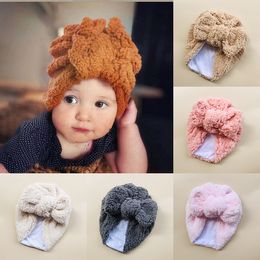 Winter children's hair cap toddler lamb wool Indian caps baby teddy velvet bow warm hat M3772