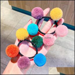 Hair Aessories Baby, Kids & Maternity Korean Cololf Fur Ball Elastic Bands For Girls Women Ties Ponytail Holder Rubber Scrunchy Drop Deliver