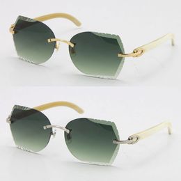 designer Carved Trimming Diamond Cut Lens Sunglasses Rimless White Genuine Natural Horn Sun glasses driving Decoration Eyewear Fashion outdoors