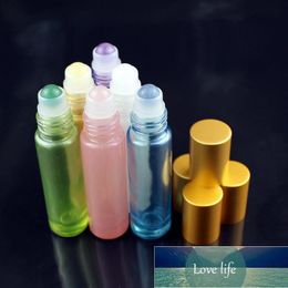 6pcs/set 10ml Colourful Glass Essential Oil Bottle with Natural Gemstone Roller Ball Empty Refillable Perfume Bottles Roll On