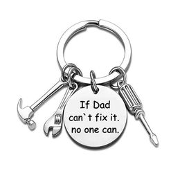 Stainless Steel Keychain Pendant Father's Day Gift If Dad Can`t Fix It Hammer Screwdriver Wrench Key Chain Family Tool Keyring 30MM