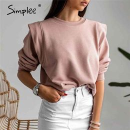 Casual slim women hoodies sweatshirt Pink knitted streetwear pullover Basic long sleeve autumn ladies outwear tops 210809