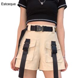 Female Wide Leg Shorts With Sashes Loose High Waist Sports Cargo Women Safari Style Double Pocket Plus Size Short Women's