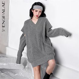 Hollow Sweater Women's Spring V-neck Large Size Long Sleeve Solid Colour Knitted Pullover Tops Female 5A1351 210427