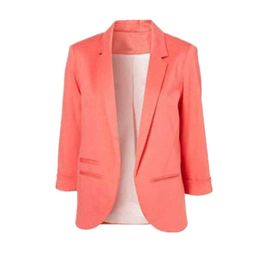 Women Formal Slim Suit Coat 3/4 Sleeve Outwear Office Lady Candy Colours Casual Plus Size BusinBlazer Mujer Tops MZ1436 X0721