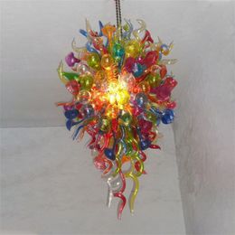 Modern Pendant Lamps Dining Room Chandelier 60cm Wide and 120cm High Colourful Nordic Hand Blown Glass Crystal Chandeliers Duplex Building Coffee Shop Decoration