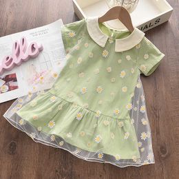 Melario 2-6 Years Girls Dresses Kids Summer Short Sleeve Princess Dress Mesh Flower Print Children Clothes Girl Casual Sundress Q0716