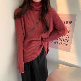 JXMYY Autumn and winter thick loose high-necked bottoming shirt, women's pile-up collar, knitted sweater 210412
