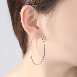 Larger Smooth Circle Hoop Earrings 100% Sterling Silver Earrings For Women Brincos Celebrity Loop Jewelry