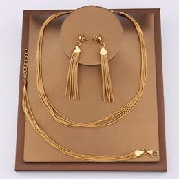 Earrings & Necklace Dubai Luxury Jewelry Sets For Women Tassel Pendant Gold Plated Bracelet Fashion Multi-chain Party Accessories