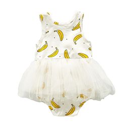 Summer born Girls Rompers Infant Banana Print O-neck Baby Sleeveless Cotton Fart Clothes 210417