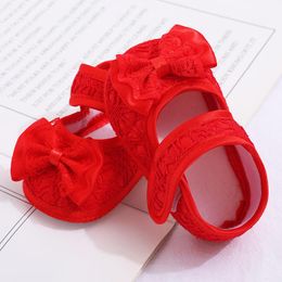 First Walkers Cute Bows Baby Shoes Spring Summer Princess Girl Lace Solid Color Soft Sole Non Slip Infant Toddler