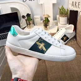 2021 Men Women Dress Shoes Casual Top Quality Bee Snake Tiger Genuine Leather Fashion Flats Bottoms Lover Sneakers With Box