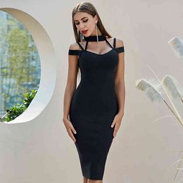 Summer Women Black Bodycon Bandage Dress Sexy Spaghetti Strap Halter Celebrity Runway Party Club Dresses Vestidos 210423