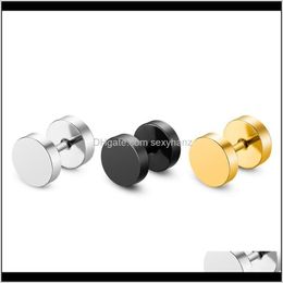 Earrings Drop Delivery 2021 Barbell Stud Korean Version Titanium Nail Stainless Steel Round Cake Dumbbell Ring Ear Jewelry Black Gold Mywro