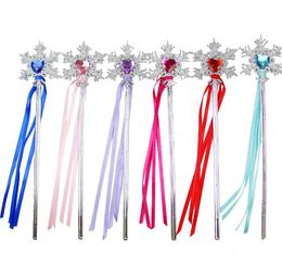 wholesale wedding ribbon wands UK - Fairy Wand ribbons streamers Christmas wedding party snowflake gem sticks magic wands confetti party props decoration events favors