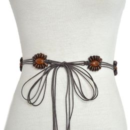 Belts Women's Belt Ethnic Style Slim Braided Decorative Fashion Self-Tie Dress Waistband With Brown Beads For Girls