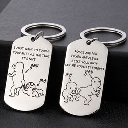 Funny Lover Couple Keychain Stainless Steel Let Me Touch Your Butt Forever Metal Key Ring Anniversary Gifts For BF GF Wife