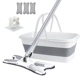 X Tpye Bucket Hands Free Washing Lazy Flat 360 Rotating Floor Mop With 3Pc Microfiber Pads Household Cleaning Tools