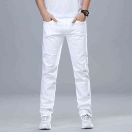 Classic Style Men's Regular Fit White Jeans Business Fashion Denim Advanced Stretch Cotton Trousers Male Brand Pants G0104