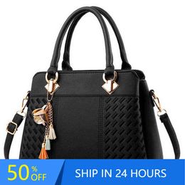 Fashion Women Handbags Tassel Pu Leather Totes Bag Top-handle Embroidery Crossbody Shoulder Lady Simple Hand s 30#121