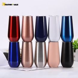 6oz Champagne Mugs Flutes Wine Tumbler Stainless Steel tumbler Vaccum Insulated Egg cup Beer Wine Drinking Cup with lids F0222