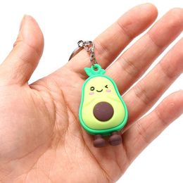 Cute Simulated Fruit Avocado Keychain 3D Soft Resin Smiling Avocado Keychains Couple Jewellery Women Fashion Christmas Small Gift G1019