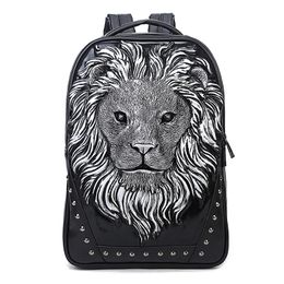 Whole factory mens shoulder bags street cool animal lion head men backpack waterproof wear-resistant leather handbag outdoor s319h