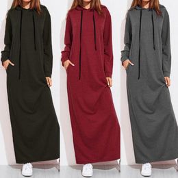 Woman Hoodies Dress Vestidos De Mujer Hooded Femme Robe Sweatshirt Dresses Streetwear Oversized Ankle-length Long Casual