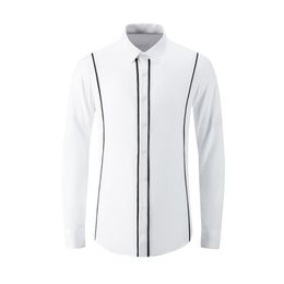 Line Design Men Shirt Fashion Splicing Long Sleeve Streetwear Male Dress Shirts Slim Fit Party Chemise Shirts Men M-4XL