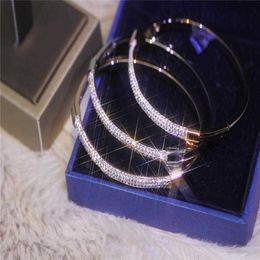 Yun Ruo Fashion Luxury Pave Zircon Stone Bangle Rose Gold Titanium Steel Jewelry Woman Birthday Gift Not Change Color Drop Ship Q0720