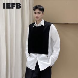 IEFB Mens Wear Design Black Removabl Shawl Color Block Patchwork Big Size Shirt Fake Two Pieces Long Sleeve Tops 9Y5561 210524