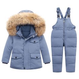 Winter Jackets for Kids Snowsuits Girl Duck Down Parka Coat Boy Fur Collar Outerwear Children Warm Overalls Baby Jumpsuits 211027