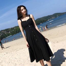 Summer Dress Women Backless Sexy Spaghetti Strap Midi Solid Color Sleeveless Bohemian Lady Vacation Party es 210529