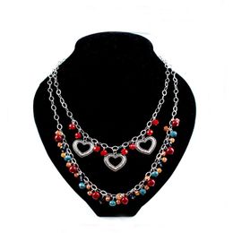 Fashion Vintage Double Layers Heart Cross Choker Necklace For Women Bohemia Colourful Beads Statement Jewellery Chokers