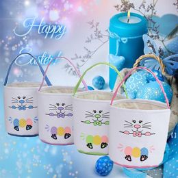 NEW24*23cm Easter Bunny Basket Festive Rabbit Face Design Tote Bag Kids Eggs Hunting Candy Gifts Carry Bucket Festival Party Decor RRA10269