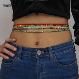 IngeSight.Z 7PCS/Set Bohemian Rainbow Seed Beaded Harness Belly Waist Summer Beach Sexy Bead Chain for Women Body Jewelry