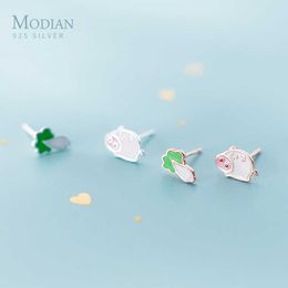 Cute Design 925 Sterling Silver Sweet Enamel Small Pig Stud Earrings for Girl And Kids Jewellery Gift 210707